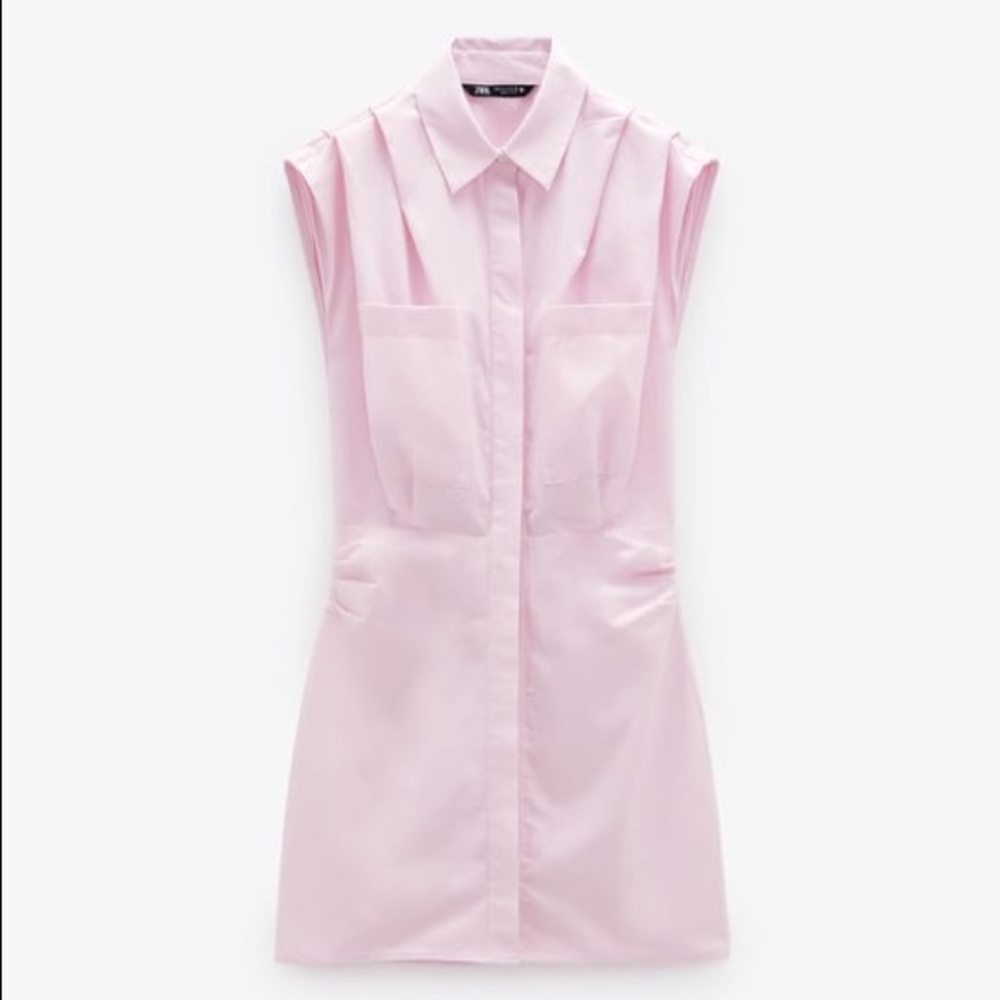 Zara TRF pink ruched poplin dress